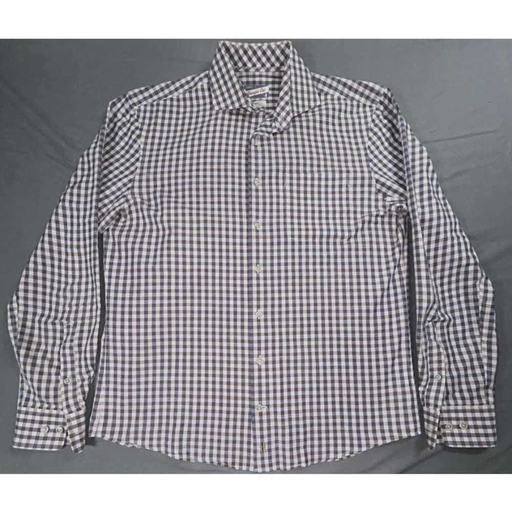 Johnnie-O Shirt Mens S Blue Brown Check Hangin' Out Long Sleeve Button Up Casual